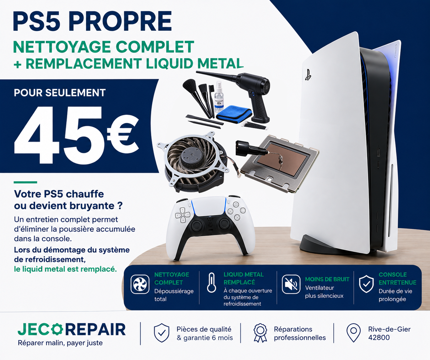 Nettoyage complet PS5 avec remplacement du liquid metal à Rive-de-Gier