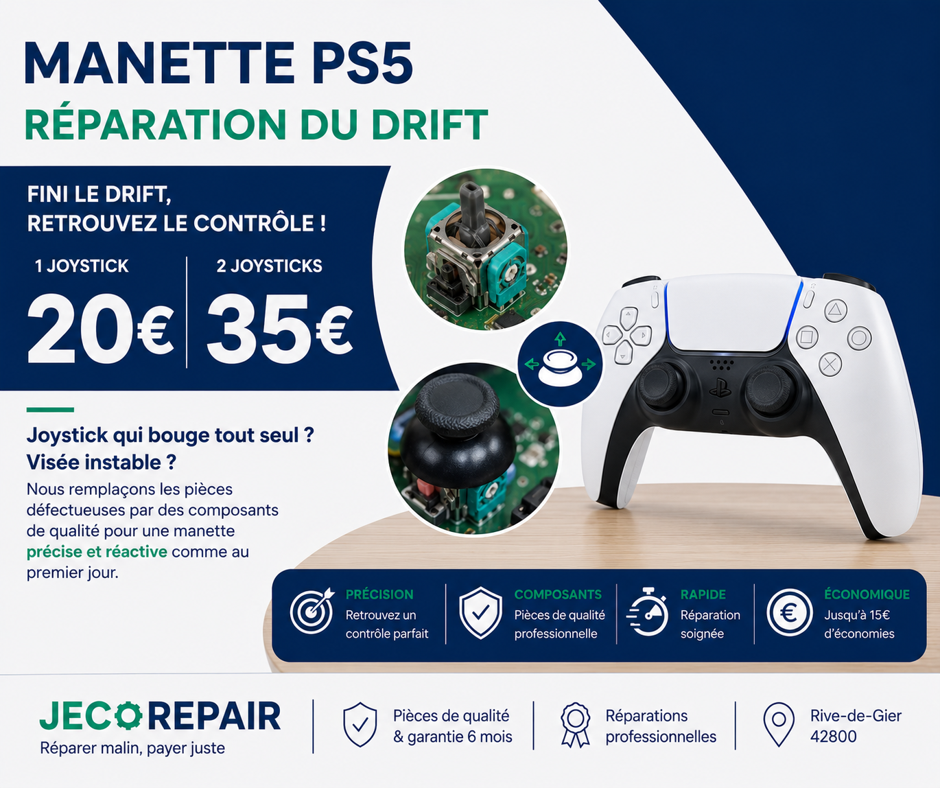 Réparation du drift joystick de manette PS5 à Rive-de-Gier